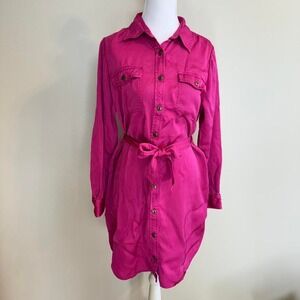 Lauren Ralph Lauren Satin Like Long Sleeve Knee Length Shirt Dress Pink Sz 12P
